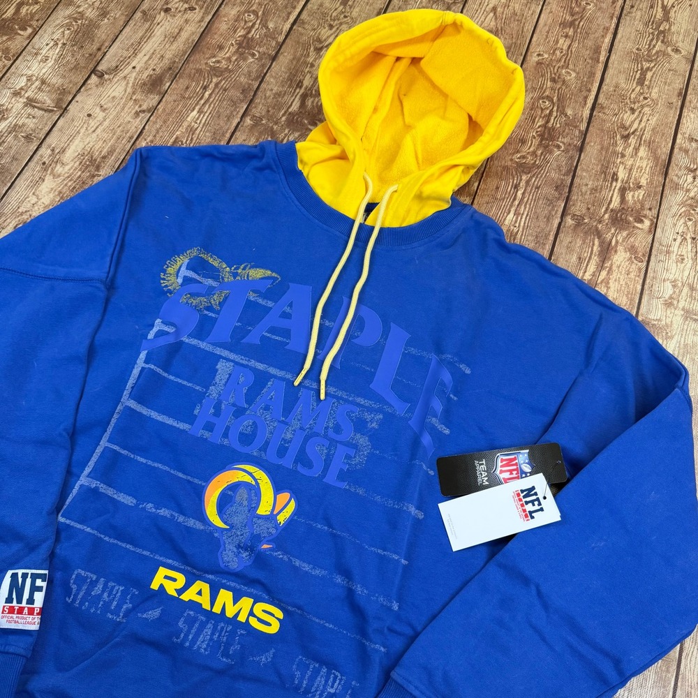 Staple NFL Los Angeles Rams Hoodie Mens Medium Blue Yellow Graphic Streetwear